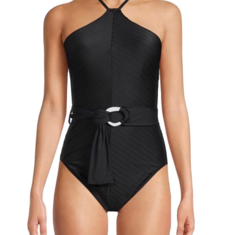 Time And Tru Women's Chevron Halter One-piece Swimsuit Sz:M (8-10)Black
